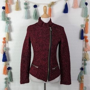 MAISON SCOTCH Burgundy Piled Full Zip Biker Style Jacket